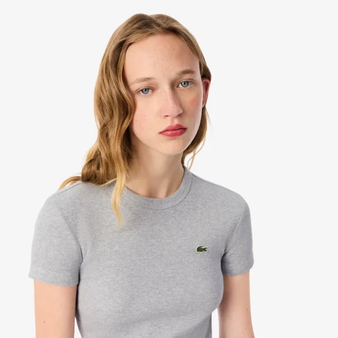 T-shirt da donna slim fit in cotone a costine T-shirt da donna slim fit in cotone a costine