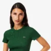 T-shirt da donna slim fit in cotone a costine T-shirt da donna slim fit in cotone a costine