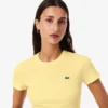 T-shirt da donna slim fit in cotone a costine T-shirt da donna slim fit in cotone a costine