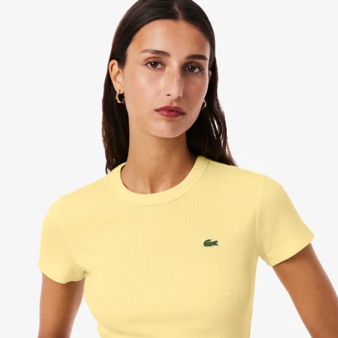 T-shirt da donna slim fit in cotone a costine T-shirt da donna slim fit in cotone a costine