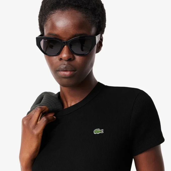 T-shirt da donna slim fit in cotone a costine