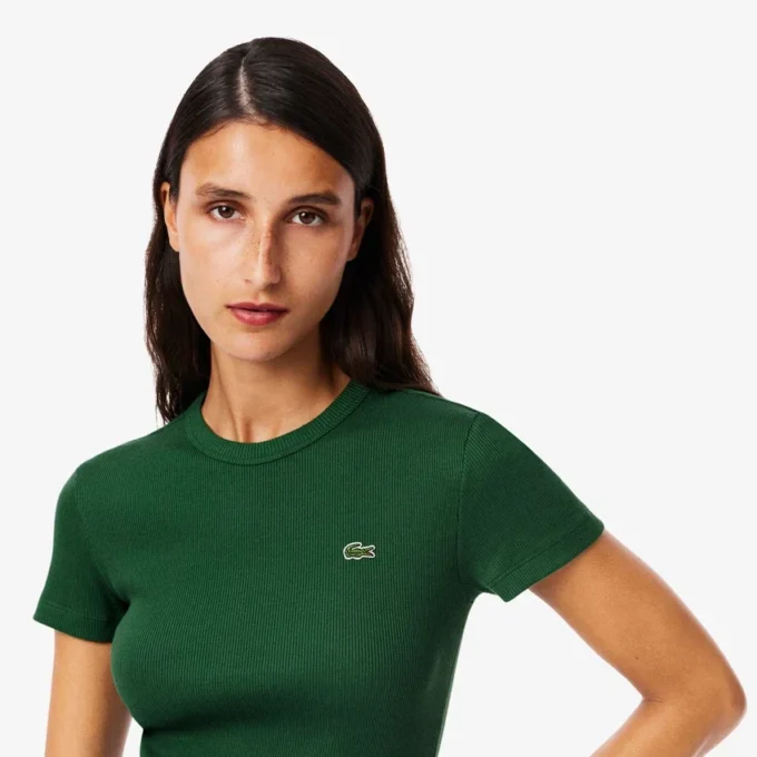 T-shirt da donna slim fit in cotone a costine T-shirt da donna slim fit in cotone a costine