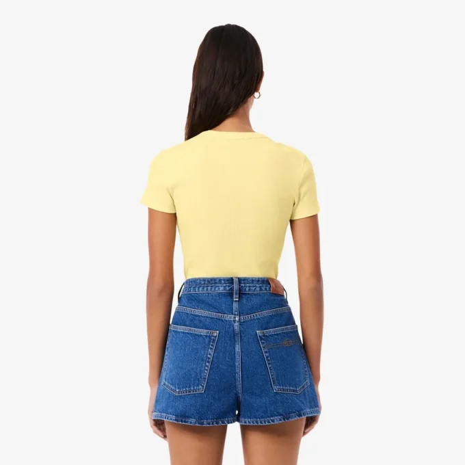 T-shirt da donna slim fit in cotone a costine T-shirt da donna slim fit in cotone a costine