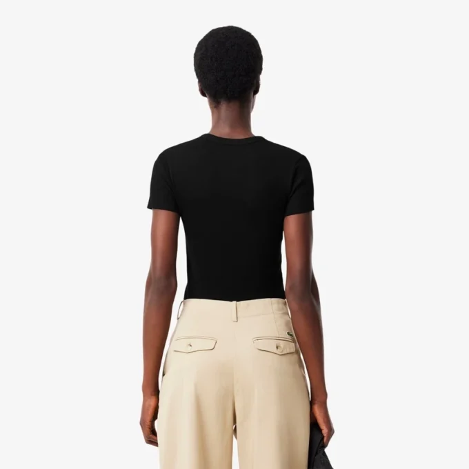 T-shirt da donna slim fit in cotone a costine