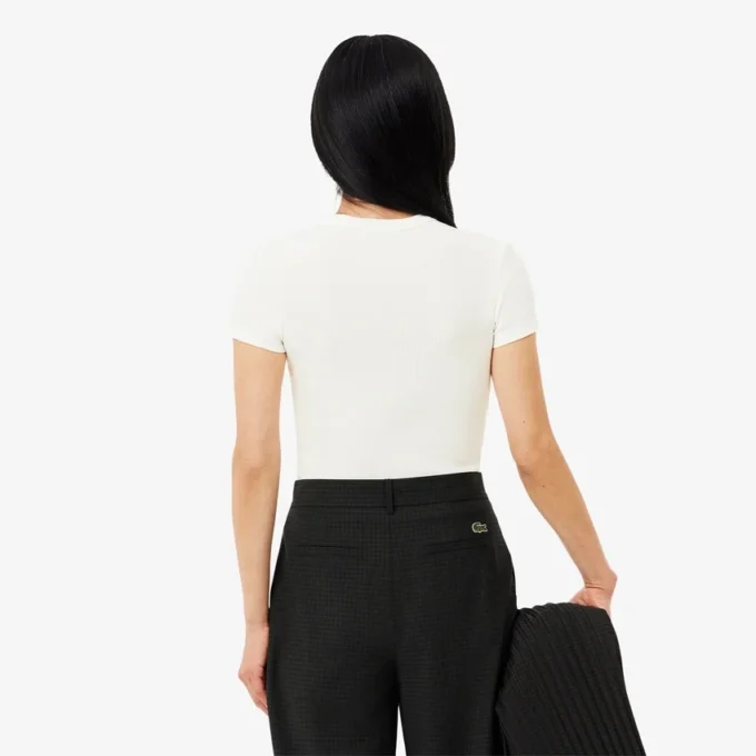T-shirt da donna slim fit in cotone a costine