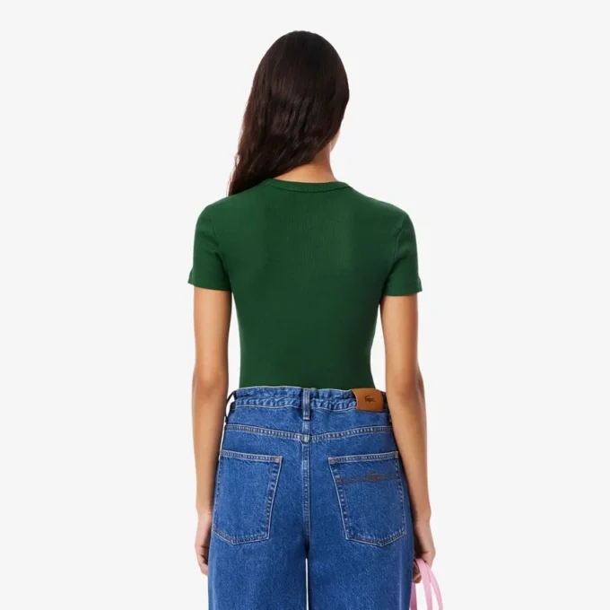 T-shirt da donna slim fit in cotone a costine T-shirt da donna slim fit in cotone a costine