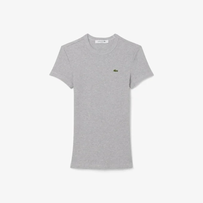 T-shirt da donna slim fit in cotone a costine T-shirt da donna slim fit in cotone a costine