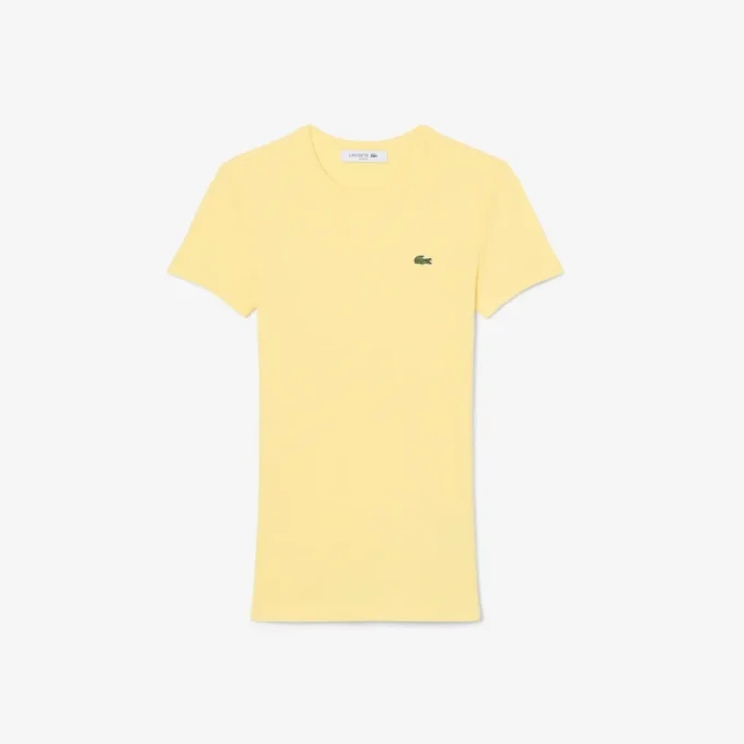 T-shirt da donna slim fit in cotone a costine T-shirt da donna slim fit in cotone a costine