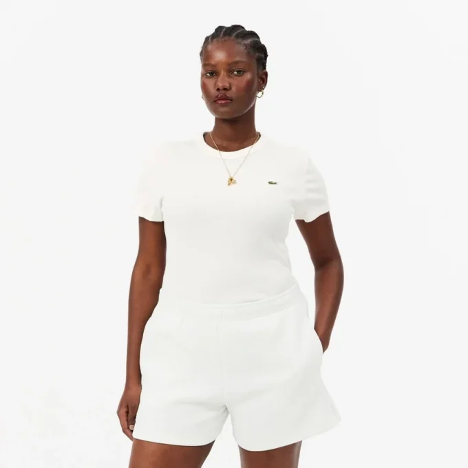 T-shirt da donna slim fit in cotone a costine