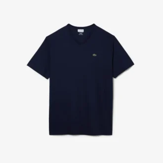 T-shirt da uomo in cotone a V con maniche a costine e vestibilità alta T-shirt da uomo in cotone a V con maniche a costine e vestibilità alta