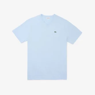 T-shirt da uomo in cotone a V con maniche a costine e vestibilità alta T-shirt da uomo in cotone a V con maniche a costine e vestibilità alta