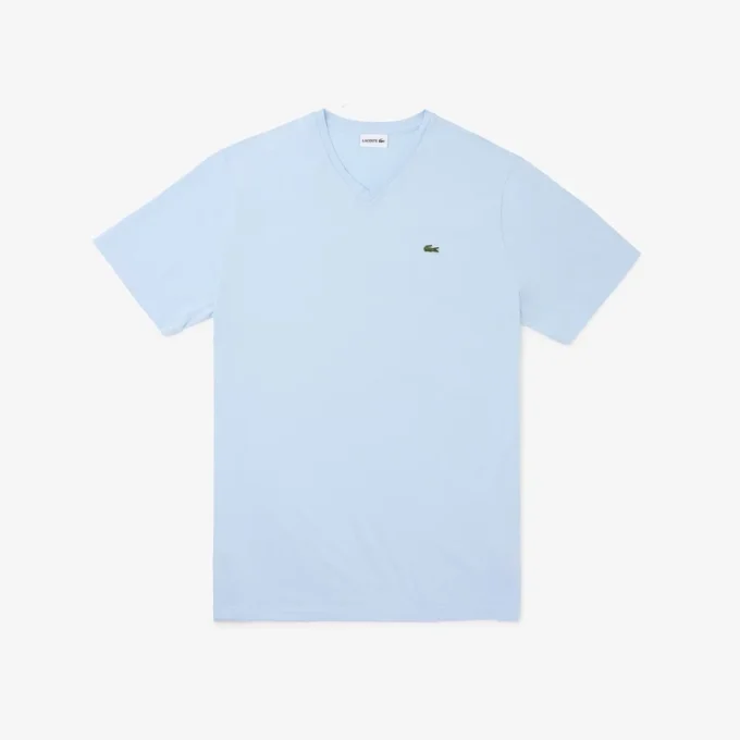 T-shirt da uomo in cotone a V con maniche a costine e vestibilità alta T-shirt da uomo in cotone a V con maniche a costine e vestibilità alta