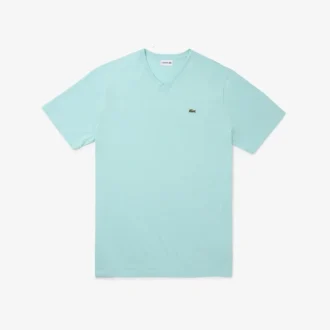 T-shirt da uomo in cotone a V con maniche a costine e vestibilità alta T-shirt da uomo in cotone a V con maniche a costine e vestibilità alta