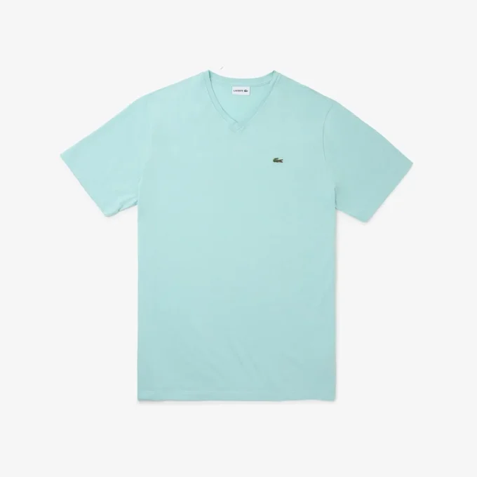 T-shirt da uomo in cotone a V con maniche a costine e vestibilità alta T-shirt da uomo in cotone a V con maniche a costine e vestibilità alta