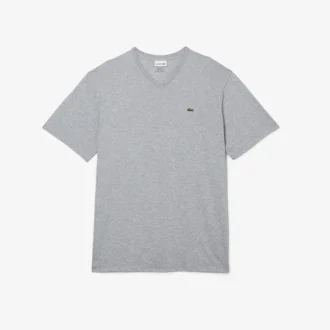 T-shirt da uomo in cotone a V con maniche a costine e vestibilità alta T-shirt da uomo in cotone a V con maniche a costine e vestibilità alta