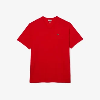 T-shirt da uomo in cotone a V con maniche a costine e vestibilità alta T-shirt da uomo in cotone a V con maniche a costine e vestibilità alta