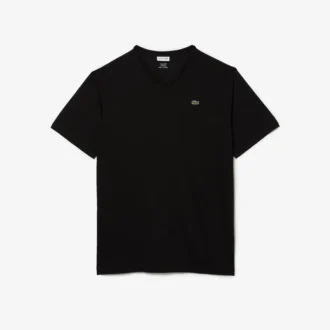 T-shirt da uomo in cotone a V con maniche a costine e vestibilità alta T-shirt da uomo in cotone a V con maniche a costine e vestibilità alta