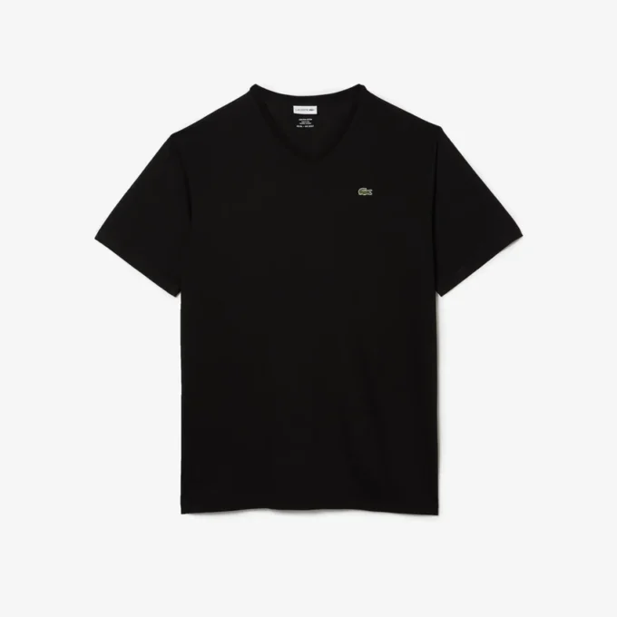 T-shirt da uomo in cotone a V con maniche a costine e vestibilità alta T-shirt da uomo in cotone a V con maniche a costine e vestibilità alta