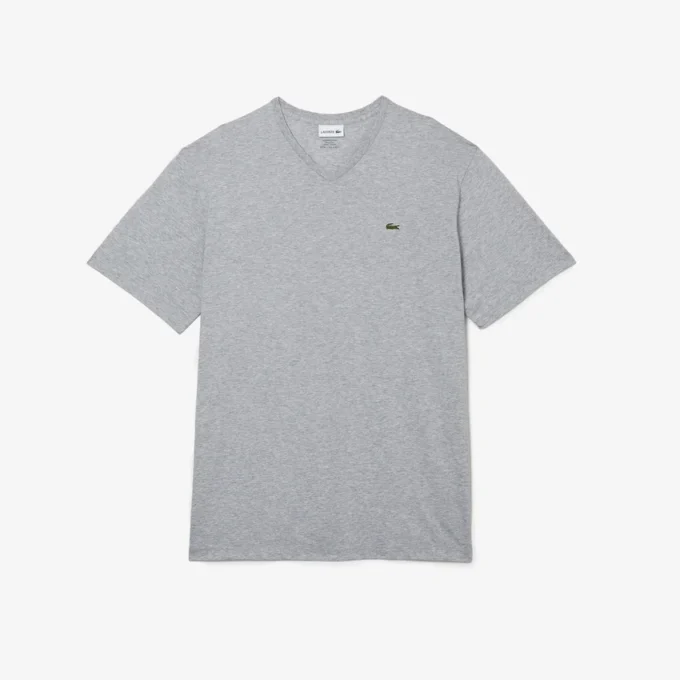 T-shirt da uomo in cotone a V con maniche a costine e vestibilità alta T-shirt da uomo in cotone a V con maniche a costine e vestibilità alta