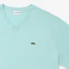 T-shirt da uomo in cotone a V con maniche a costine e vestibilità alta T-shirt da uomo in cotone a V con maniche a costine e vestibilità alta