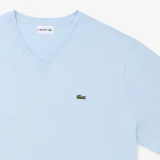 T-shirt da uomo in cotone a V con maniche a costine e vestibilità alta T-shirt da uomo in cotone a V con maniche a costine e vestibilità alta