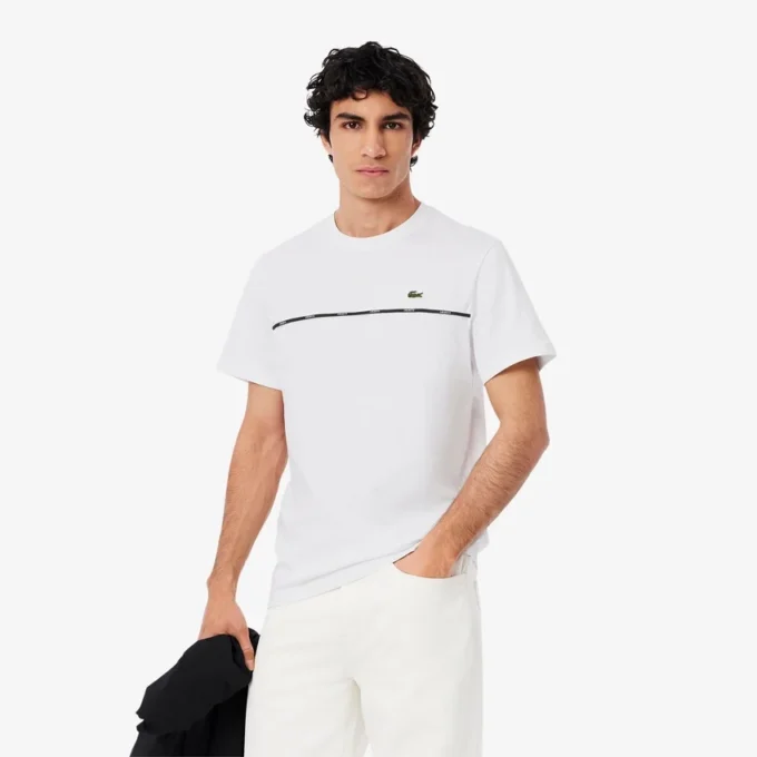 T-shirt da uomo in jersey di cotone con bordi con logo T-shirt da uomo in jersey di cotone con bordi con logo