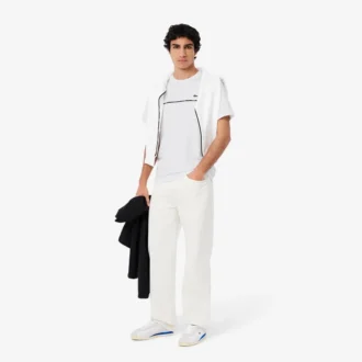 T-shirt da uomo in jersey di cotone con bordi con logo