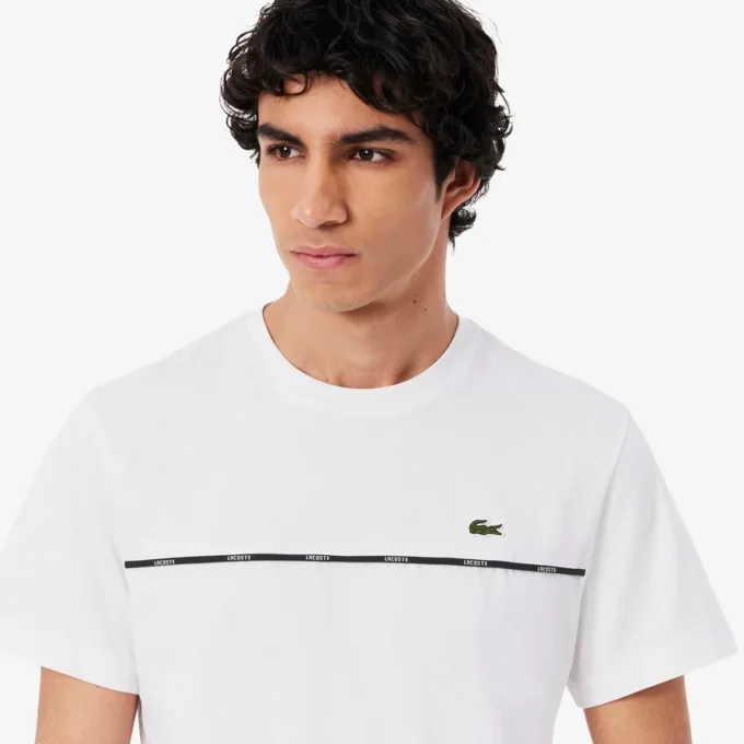 T-shirt da uomo in jersey di cotone con bordi con logo T-shirt da uomo in jersey di cotone con bordi con logo
