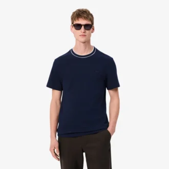 T-shirt da uomo in piqué elasticizzato con colletto a righe