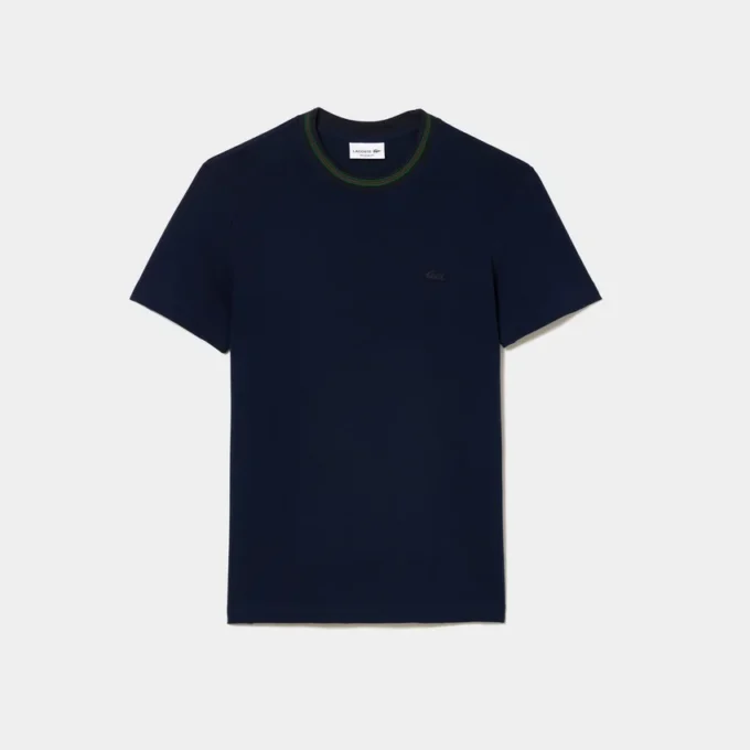 T-shirt da uomo in piqué elasticizzato con colletto a righe T-shirt da uomo in piqué elasticizzato con colletto a righe