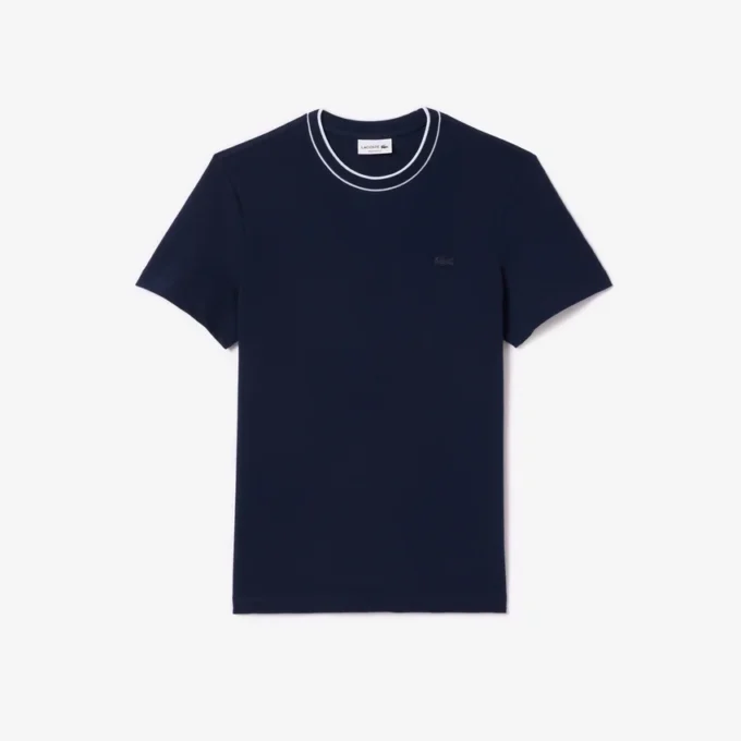 T-shirt da uomo in piqué elasticizzato con colletto a righe T-shirt da uomo in piqué elasticizzato con colletto a righe