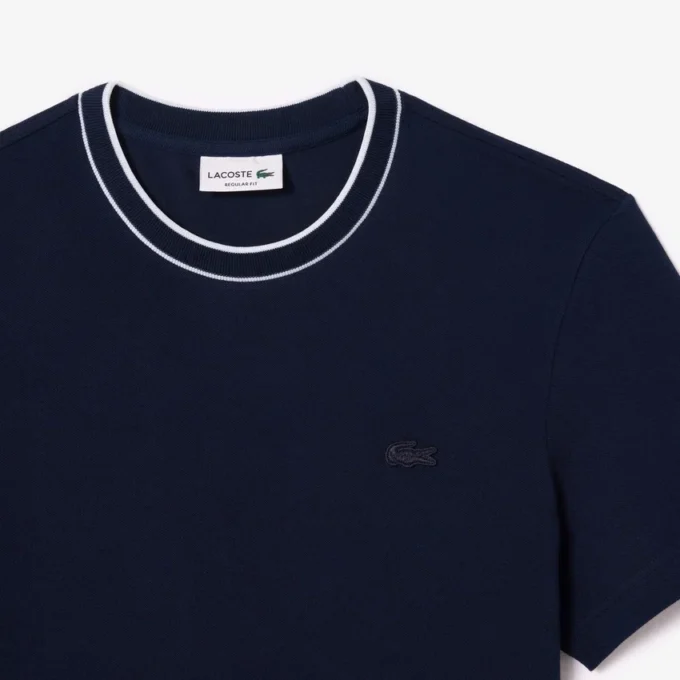 T-shirt da uomo in piqué elasticizzato con colletto a righe T-shirt da uomo in piqué elasticizzato con colletto a righe