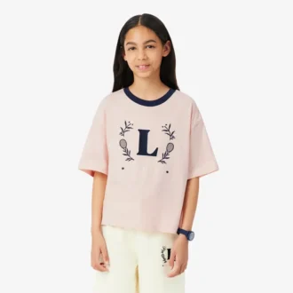 T-shirt in cotone con badge a contrasto