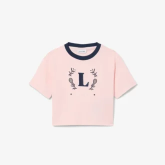 T-shirt in cotone con badge a contrasto