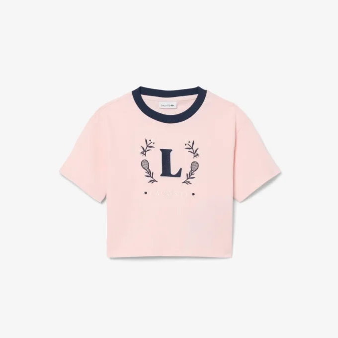 T-shirt in cotone con badge a contrasto T-shirt in cotone con badge a contrasto