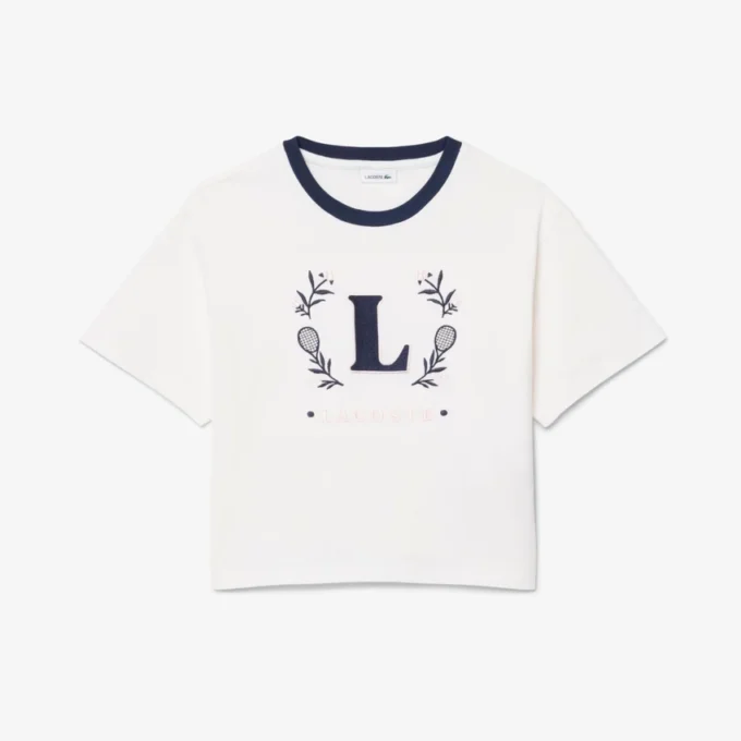 T-shirt in cotone con badge a contrasto T-shirt in cotone con badge a contrasto