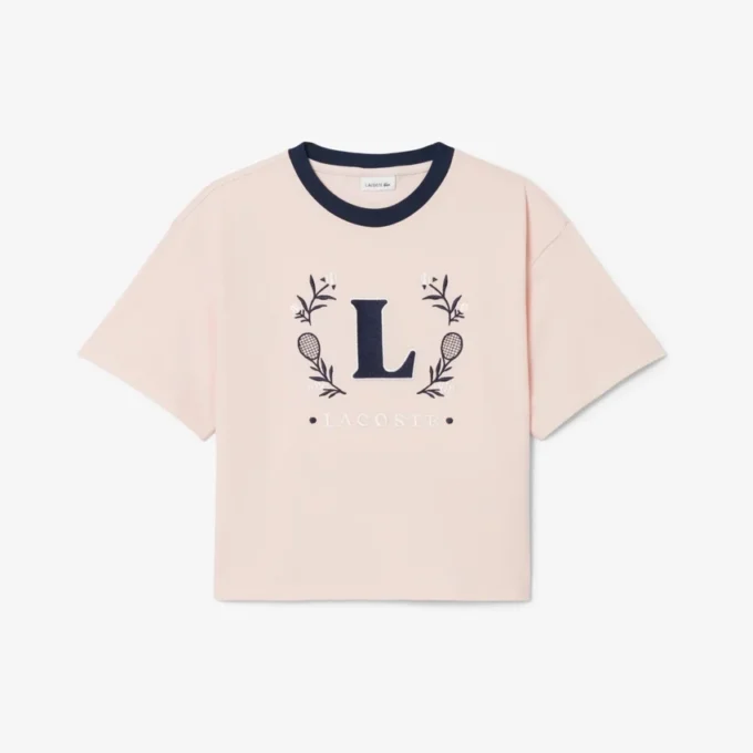 T-shirt in cotone con badge a contrasto T-shirt in cotone con badge a contrasto