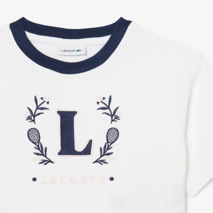T-shirt in cotone con badge a contrasto T-shirt in cotone con badge a contrasto