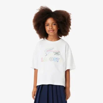 T-shirt in cotone oversize con stampa da bambina