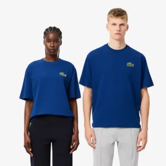 T-shirt unisex in cotone pesante con badge, vestibilità ampia