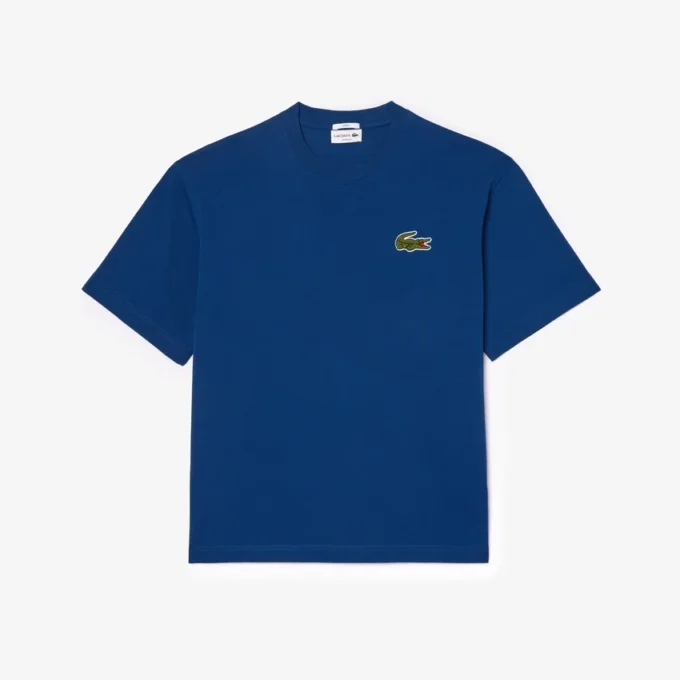 T-shirt unisex in cotone pesante con badge, vestibilità ampia T-shirt unisex in cotone pesante con badge, vestibilità ampia